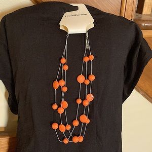 NEW Croft & Barrow triple strand orange and silver necklace 16”-20”